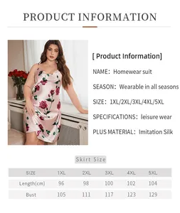 Tableau des tailles pour nuisette en satin grande taille de 1XL à 5XL avec mesures