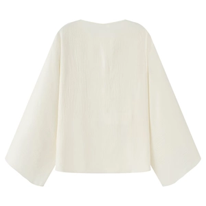 Elegant ivory white embroidered top with textured fabric and wide sleeves for women