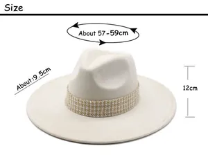 Size guide for wide brim fedora showing 57-59cm circumference and 9.5cm brim width
