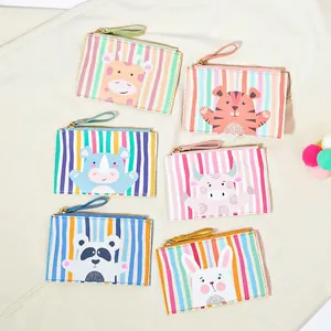 Mini cartoon animal coin purses with zipper, featuring giraffe and panda patterns in vibrant colors