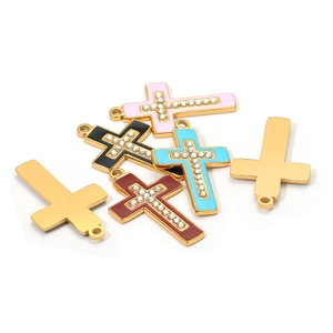 Colorful enamel cross pendants with sparkling rhinestones for DIY jewelry making