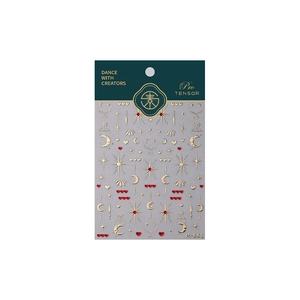 Golden celestial nail stickers with moon and star patterns on white background