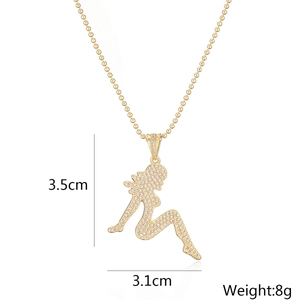 Detailed size chart for 18K gold plated necklace with zircon female silhouette pendant