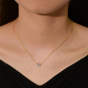 S925 sterling silver gold necklace with colorful zircon flower pendant for women