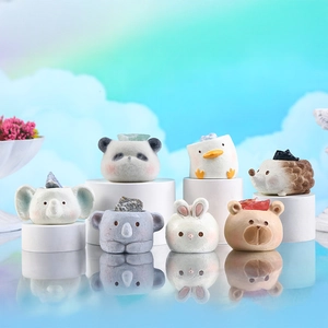 Cartoon animal crystal stone figurines including panda and elephant for desk decor