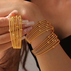 Bohemian gold-plated beaded multi-layer cuff bracelet made of 18k gold titanium steel