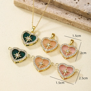 Gold-plated heart pendants with zircon inlay and starburst detail in multiple sizes