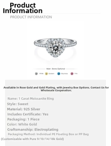 Detail showing 1ct heart-shaped moissanite ring with 925 silver band specifications