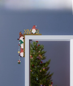 Wooden Christmas gnome door frame corner decoration with XMAS text and festive charms