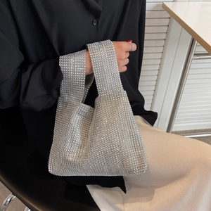 Sparkling silver rhinestone tote bag for women, luxury handbag with shiny crystal finish