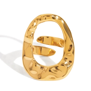 Bague ouverte en acier inoxydable doré 18k avec texture de lave irrégulière