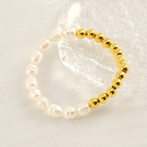 Baroque pearl and 18K gold plated bead bracelet with French vintage luxury aesthetic