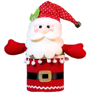 Christmas Santa Claus wine bottle cover with knit hat and golden buckle decoration