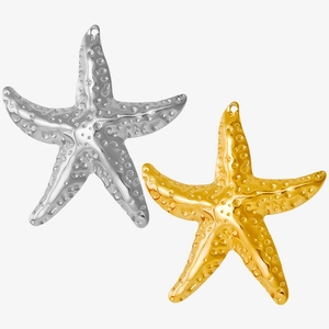 Detailed view of 304 stainless steel starfish pendants in silver and gold finishes