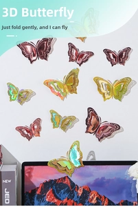 Detailed view of 3D hollow butterfly wall stickers with metallic rose gold and laser effects