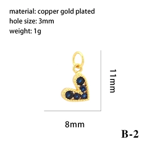 Detailed dimensions of 18K gold plated heart pendant with blue zircon for DIY jewelry
