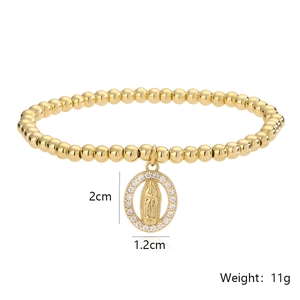 Detailansicht des Maria-Anhängers mit Zirkonia und goldener Perlenkette für Damen