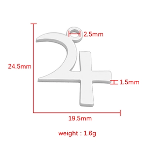 Detailed size specifications for silver stainless steel Jupiter symbol pendant and charm