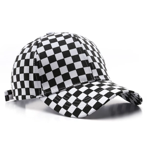 Classic checkered checkerboard baseball cap with adjustable strap for sun protection