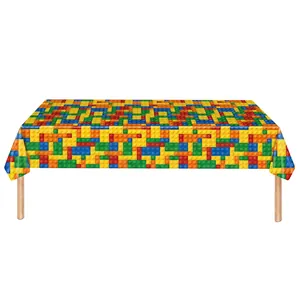 Colorful building block theme disposable rectangular tablecloth for kids birthday party