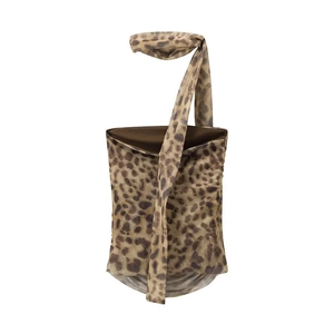 Sexy leopard print halter neck tube top for women with a slim fit and tie-up neckline