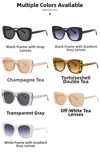 Detailed grid view showcasing seven color options for cat-eye oversized sunglasses