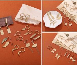 Variety of 18K gold plated stainless steel hoop earrings with star and moon charms