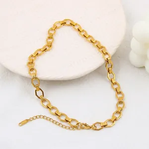 Elegant 18k gold plated geometric hexagonal link chain necklace with lobster clasp