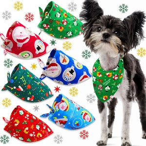 Various Christmas cotton pet bandanas featuring festive patterns for large and small dogs