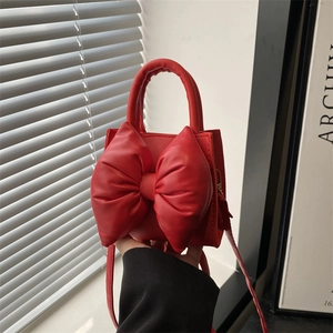 Fashionable PU Leather Mini Handbag With Large Bow Solid Color Crossbody Shoulder Bag For Women Casual Urban Simple