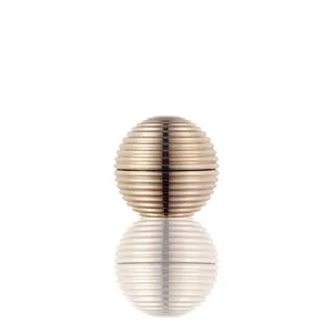 Spherical 30g gold acrylic cream jar with horizontal thread texture and reflective finish