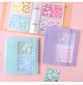 Detail of translucent frosted binder for cards and stickers with elastic closure bands