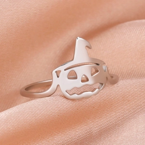 Halloween Pumpkin Wizard Hat Ring Stainless Steel Hollow Out Jack-O-Lantern Party Jewelry For Women Men
