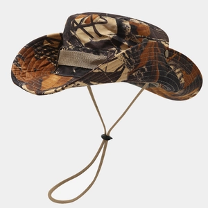 Outdoor camouflage wide brim sun hat with adjustable chin strap for hiking and fishing