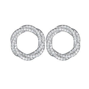 Silver twist round stud earrings with micro-paved AAA cubic zirconia stones