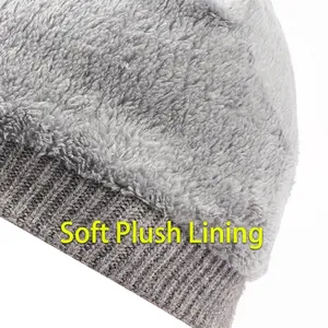 Men's winter knit beanie with soft grey plush lining for extra warmth and comfort