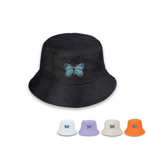Chapeau Bob En Toile De Coton Avec Broderie Papillon Large Bord Protection Solaire Été Extérieur Mode Femme