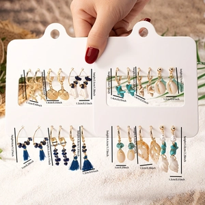 Detailed dimension chart for Bohemian seashell and starfish earring set in centimeters