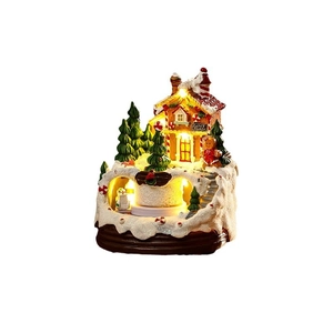 Festive glowing Christmas music box resin gingerbread house ornament with LED lights