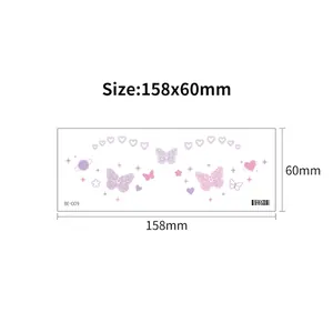 Pink and purple butterfly heart tattoo sticker sheet with 158x60mm dimensions