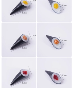 Detailed size guide for 5.8cm realistic sushi temaki models with fish roe toppings