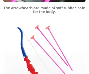 Close-up of children's toy bow set showing soft rubber suction cups and safety design