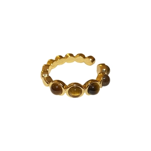 Bague ouverte plaquée or avec cinq pierres oeil de tigre rondes au style luxe minimaliste