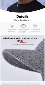 Detail of winter knitted hat showing the warm velvet lining and protective visor