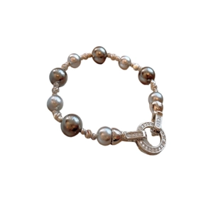Bracciale di perle di lusso francese con zirconi e chiusura in argento con diamanti