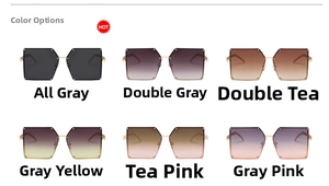Detailed color options for square metal frame sunglasses with various gradient lens colors