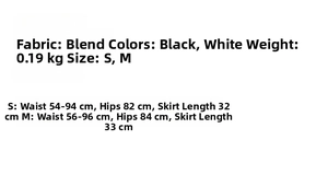 Detailed size chart for slim fit cable knit sweater and mini skirt set in black and white