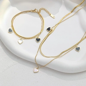 Collar Y Pulsera Con Colgante De Corazón De Capas Cadena De Serpiente Joyas De Acero De Titanio Estilo Lujo Minimalista