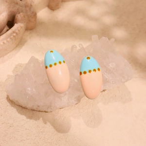 Cute enamel drip stainless steel stud earrings with blue and pink color block design