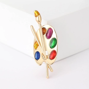 Vintage Creative Artistic Palette Brush Brooch Pin Alloy Multi-color Enamel Rhinestone Painter Artist Gift Jewelry Accessory